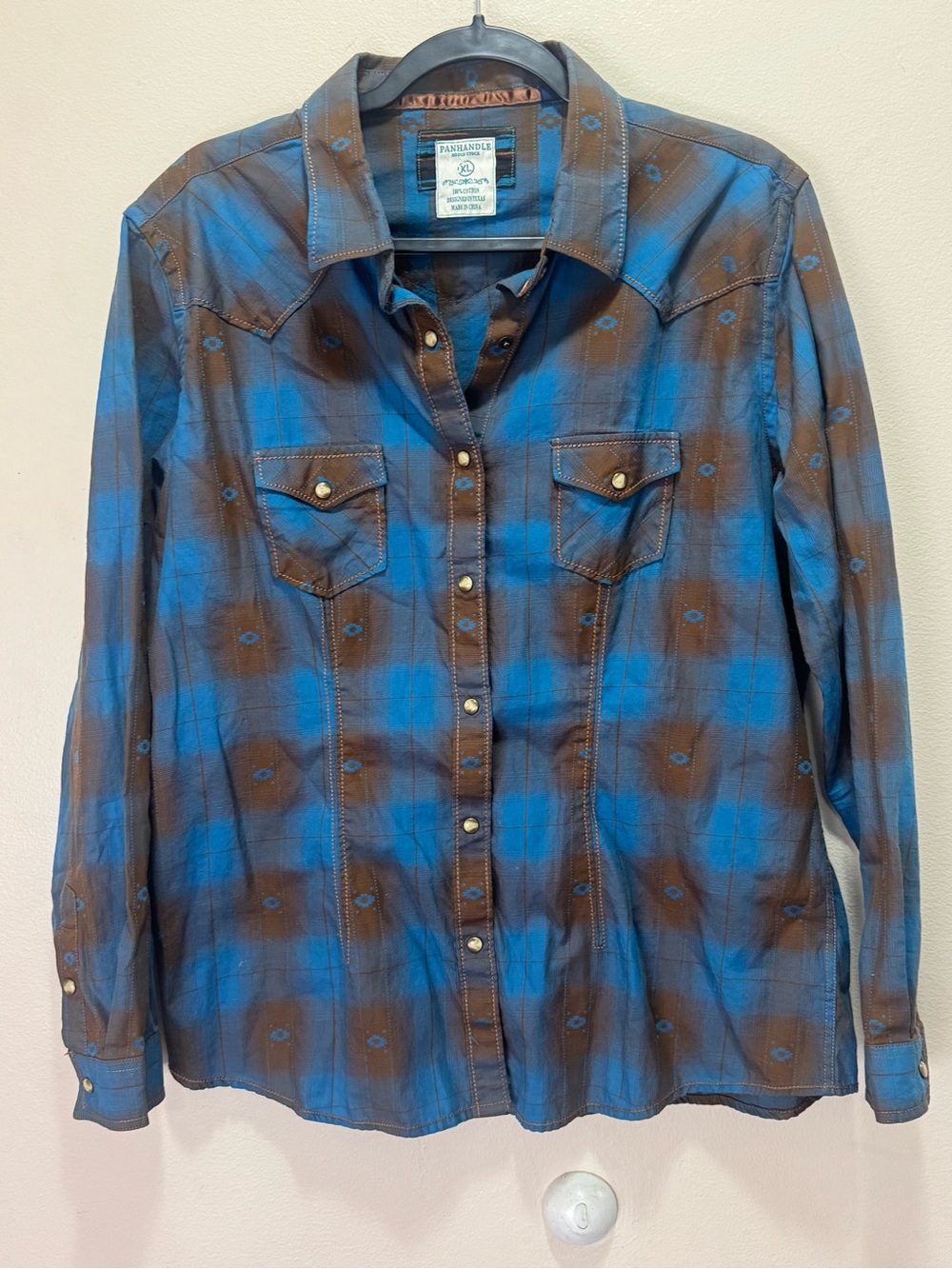 ROUGH STOCK BY PANHANDLE MEN'S MENLO OMBRE PLAID LONG SLEEVE WESTERN SHIRT